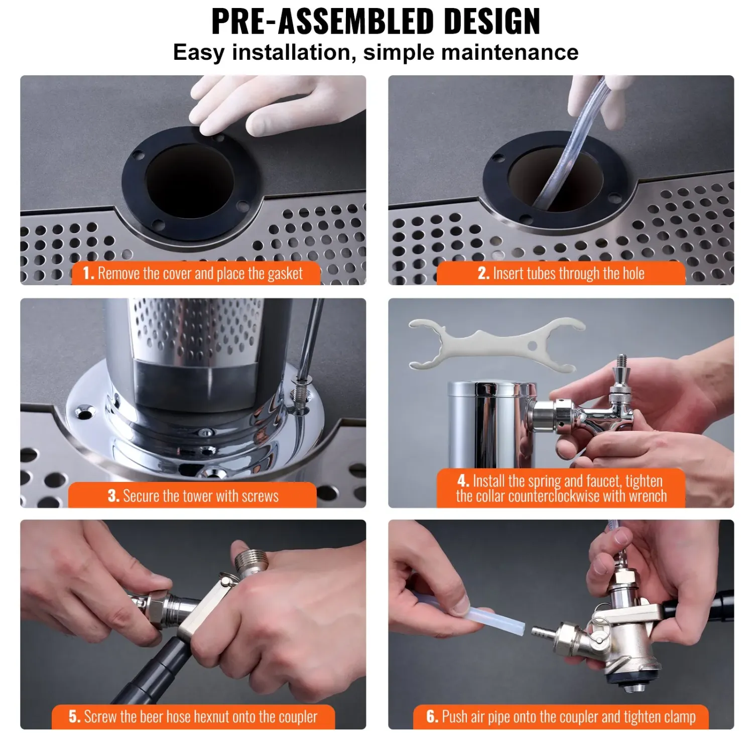 Stainless Steel Single Tap Beer Tower Kegerator Kit