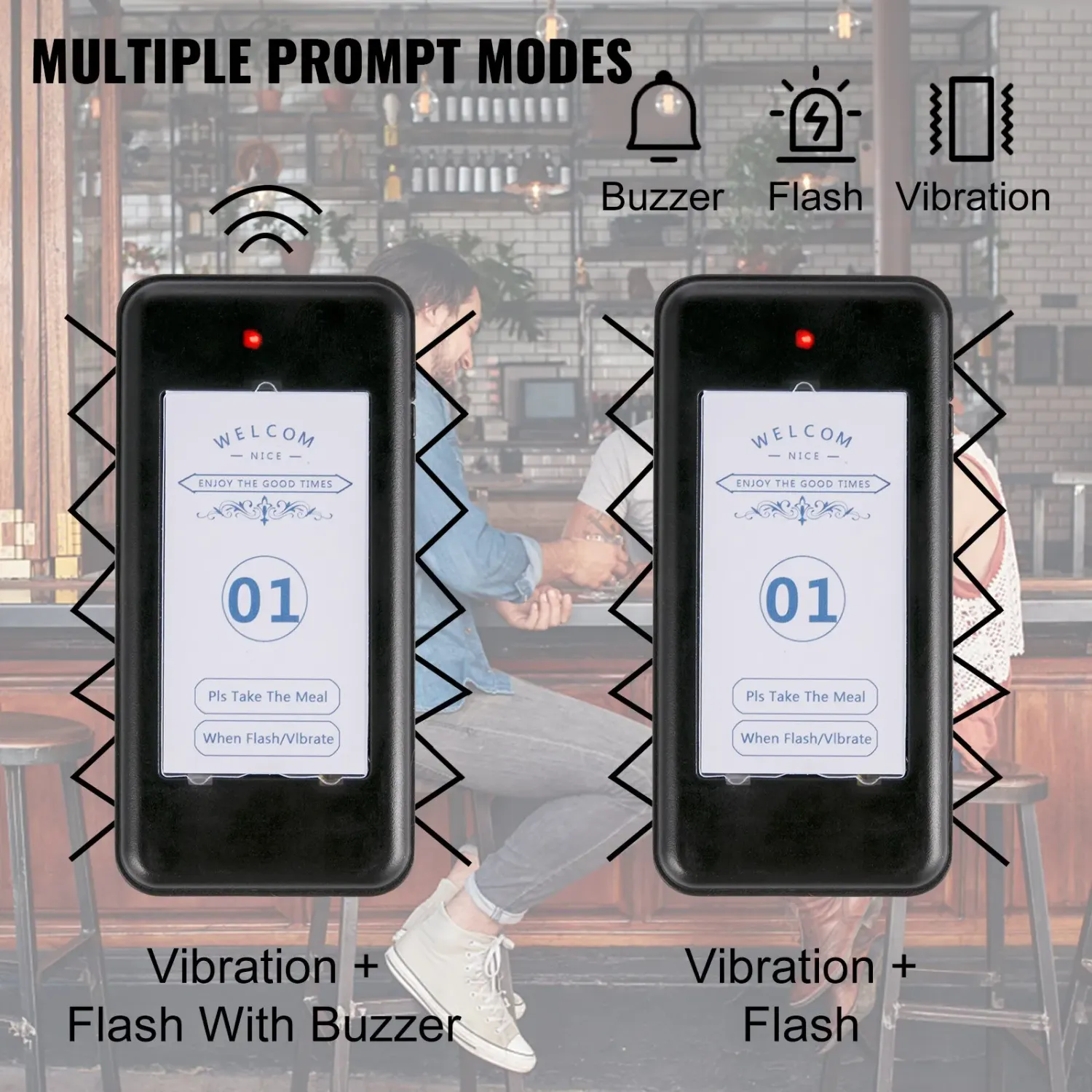 Wireless Restaurant Pager System – 98-Channel Calling Base with 16 Rechargeable Guest Pagers