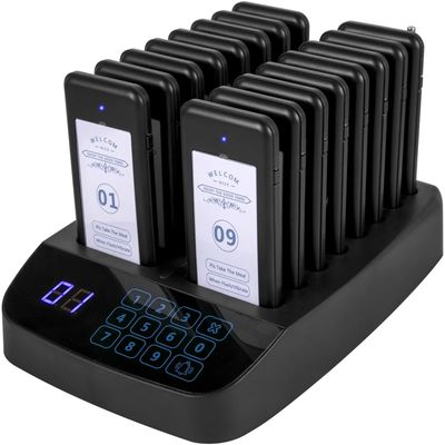 Wireless Restaurant Pager System – 98-Channel Calling Base with 16 Rechargeable Guest Pagers
