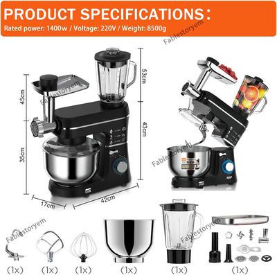 5-in-1 Dough Mixer Stand Mixer, Multifunctional Electric Kitchen Appliance with 6 Speeds, for Baking, Blending, and Grinding