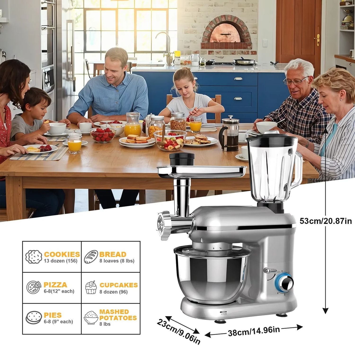 6L Planetary Stand Mixer 1900W 6-Speed Kitchen Machine with Meat Mincer, Sausage Maker &amp; Blende