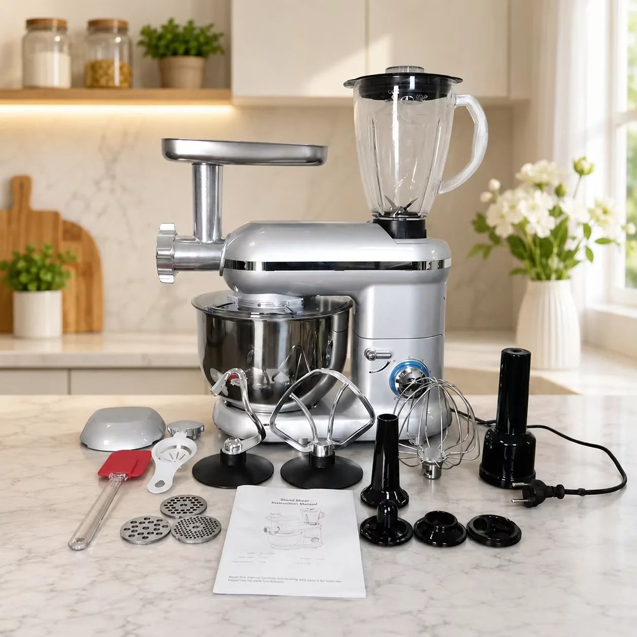 6L Planetary Stand Mixer 1900W 6-Speed Kitchen Machine with Meat Mincer, Sausage Maker &amp; Blende