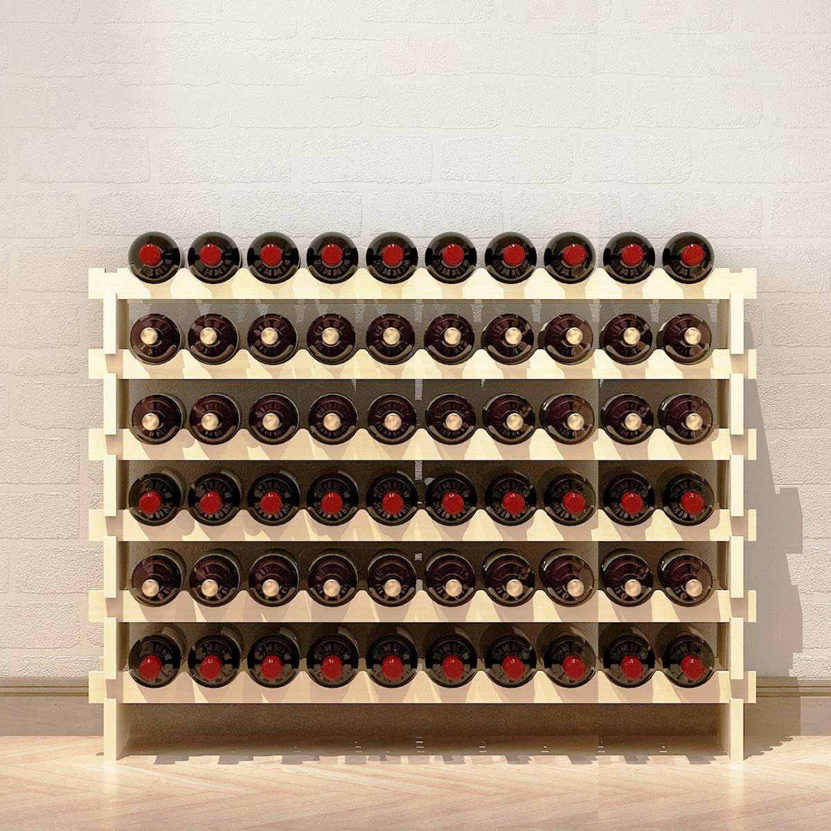 60 Bottle Wine Rack 6 Tier Wooden Wine Storage Stand, Freestanding Bottle Holder for Kitchen, Dining Room &amp; Bar, 110 x 30 x 80.5 cm