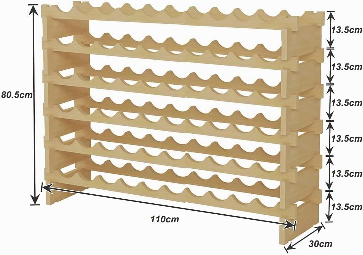 60 Bottle Wine Rack 6 Tier Wooden Wine Storage Stand, Freestanding Bottle Holder for Kitchen, Dining Room &amp; Bar, 110 x 30 x 80.5 cm