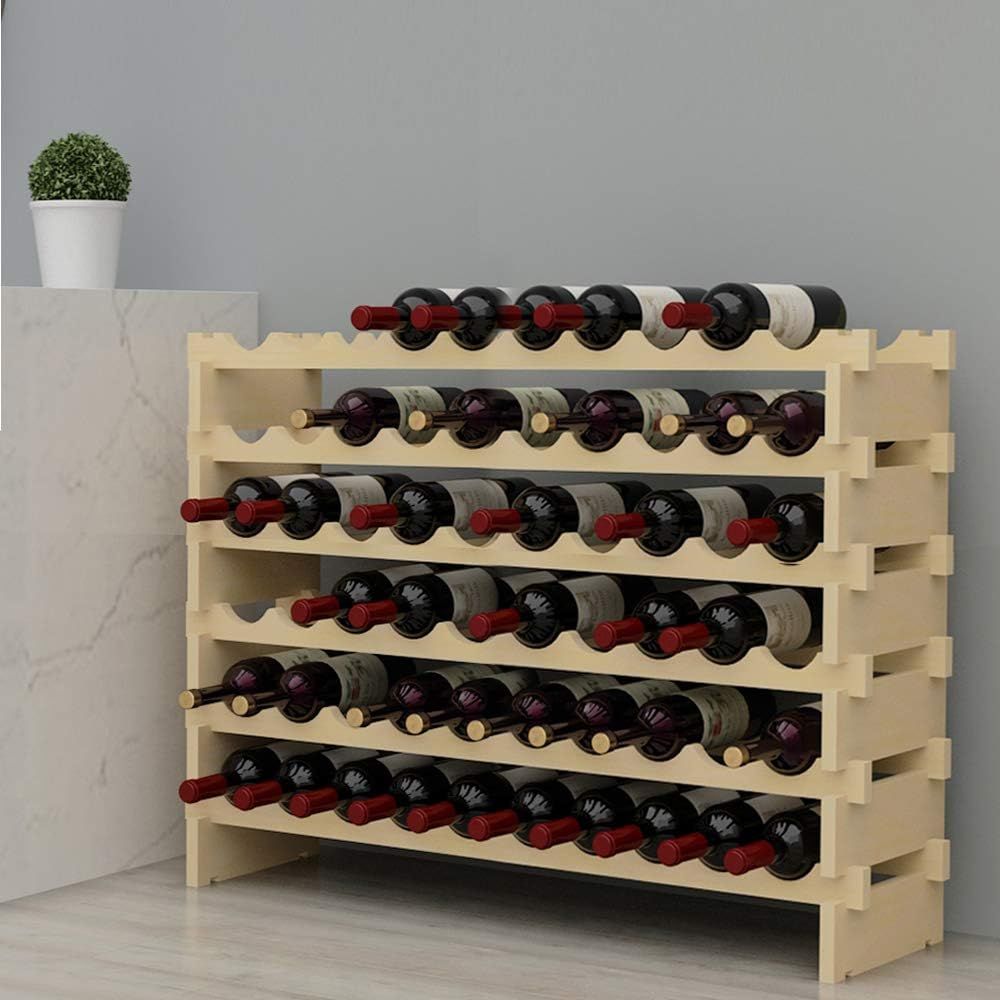 60 Bottle Wine Rack 6 Tier Wooden Wine Storage Stand, Freestanding Bottle Holder for Kitchen, Dining Room &amp; Bar, 110 x 30 x 80.5 cm