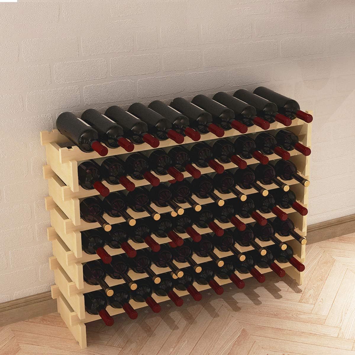 60 Bottle Wine Rack 6 Tier Wooden Wine Storage Stand, Freestanding Bottle Holder for Kitchen, Dining Room &amp; Bar, 110 x 30 x 80.5 cm