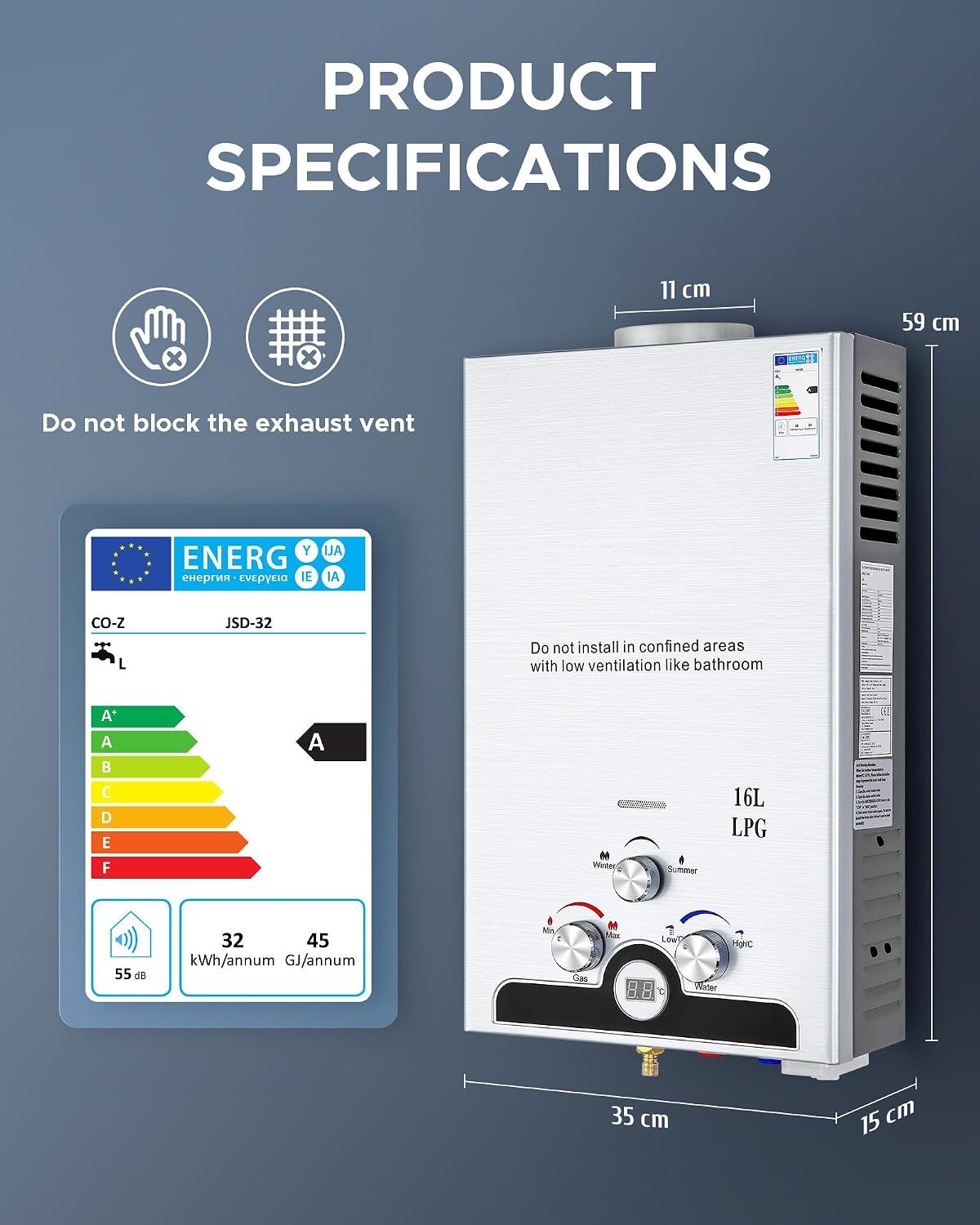 16L LPG Tankless Gas Water Heater