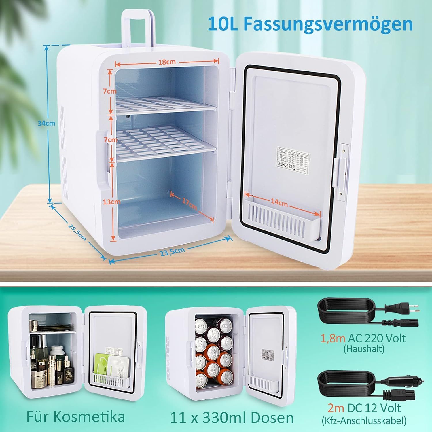 Mini Fridge 10L Portable &amp; Warmer – AC/DC Thermoelectric Cooler, White