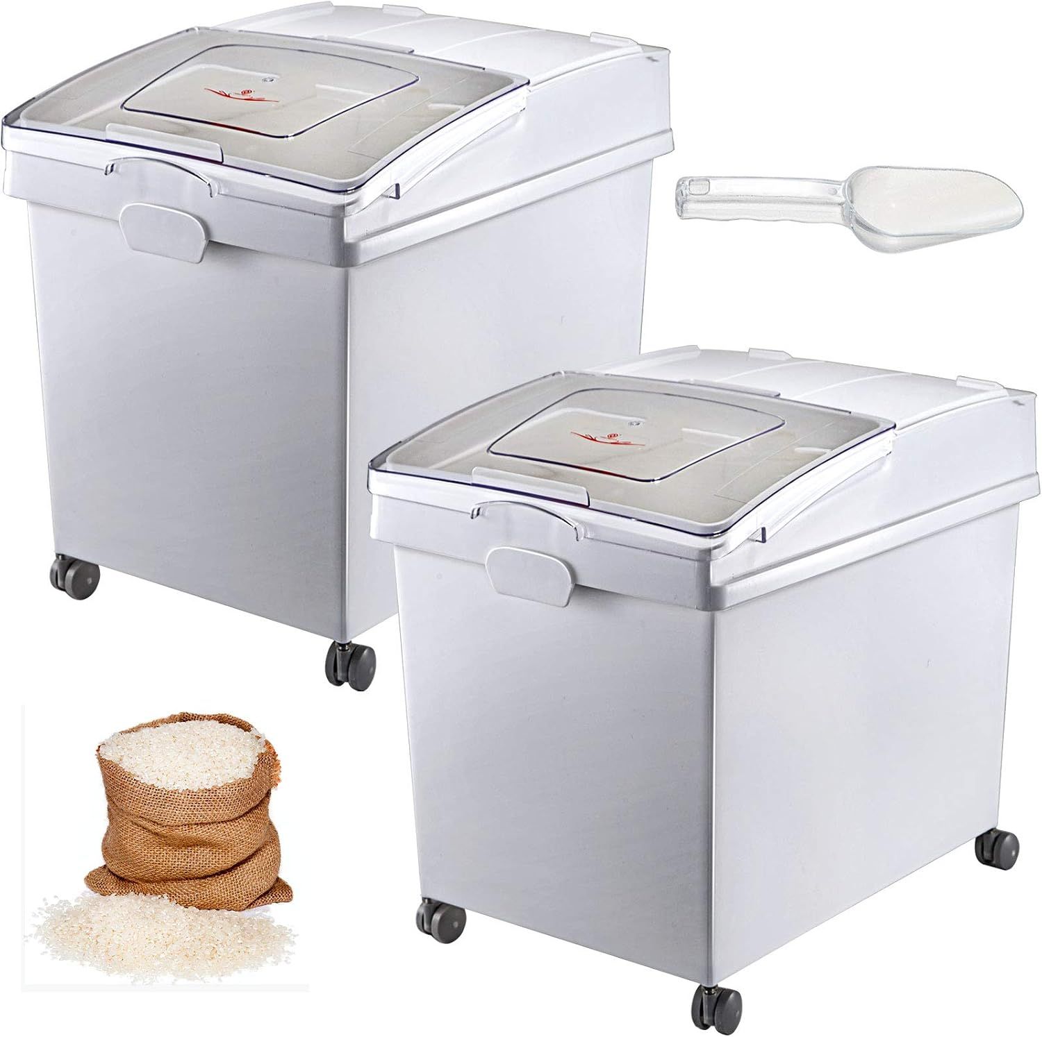 3 Pack Wheeled Rice Container Sliding Lid Storage