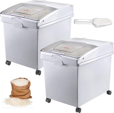 3 Pack Wheeled Rice Container Sliding Lid Storage