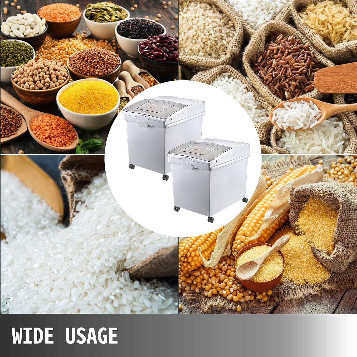 3 Pack Wheeled Rice Container Sliding Lid Storage