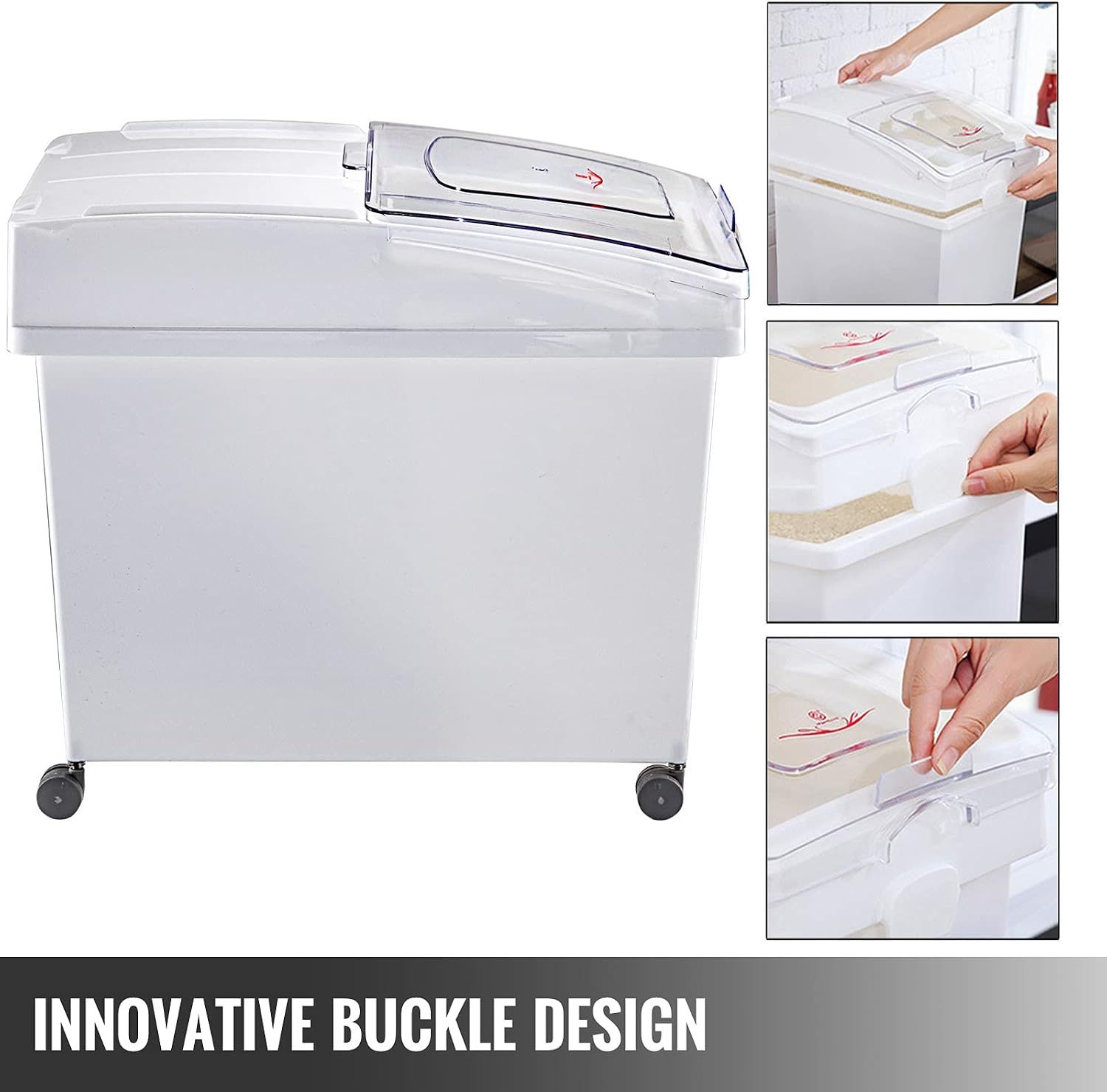 3 Pack Wheeled Rice Container Sliding Lid Storage