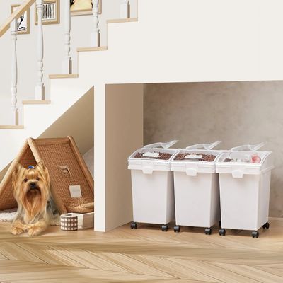 3 Pack Wheeled Rice Container Sliding Lid Storage