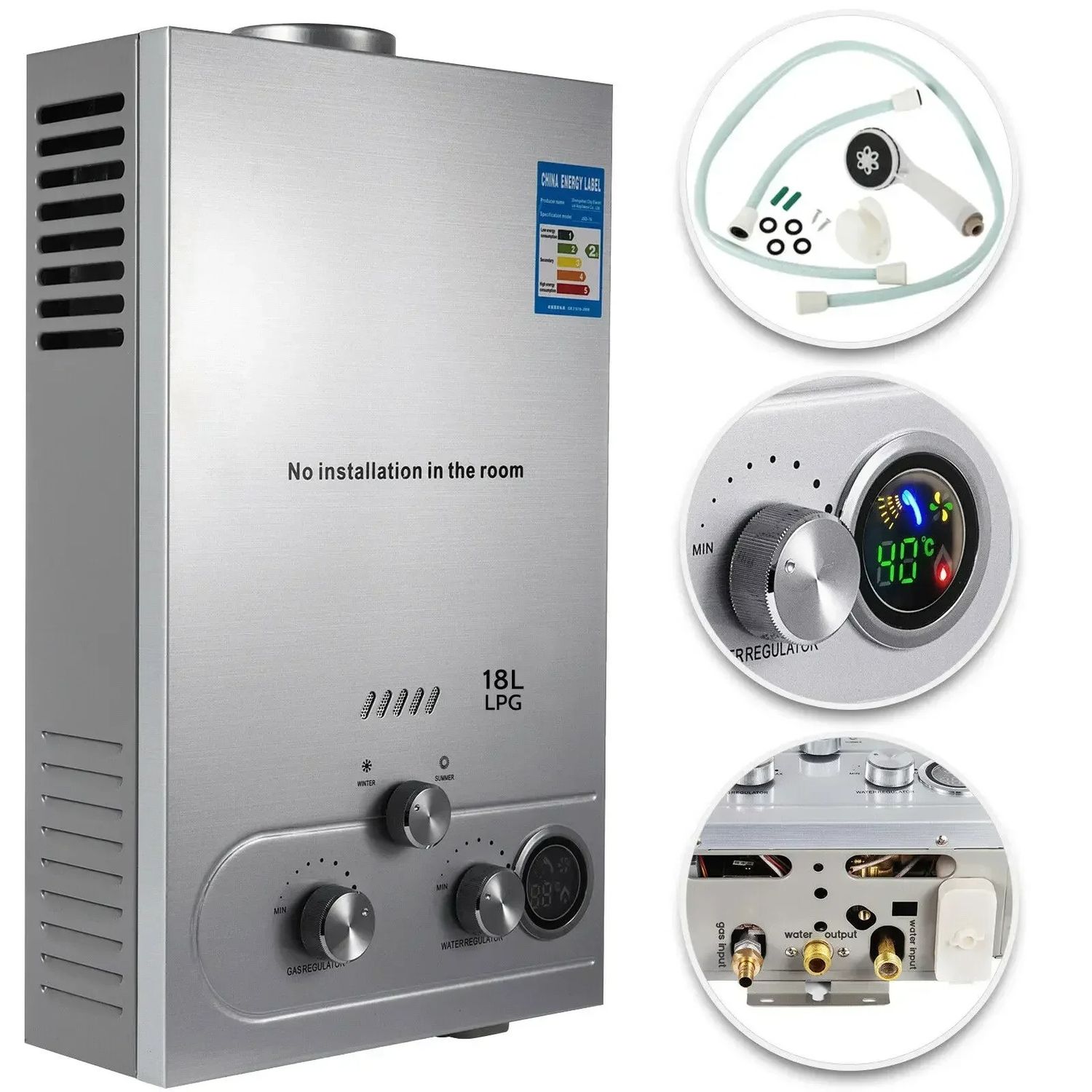 18L LPG Tankless Gas Water Heater – Instant Hot Water, LED Display, Multiple Capacities