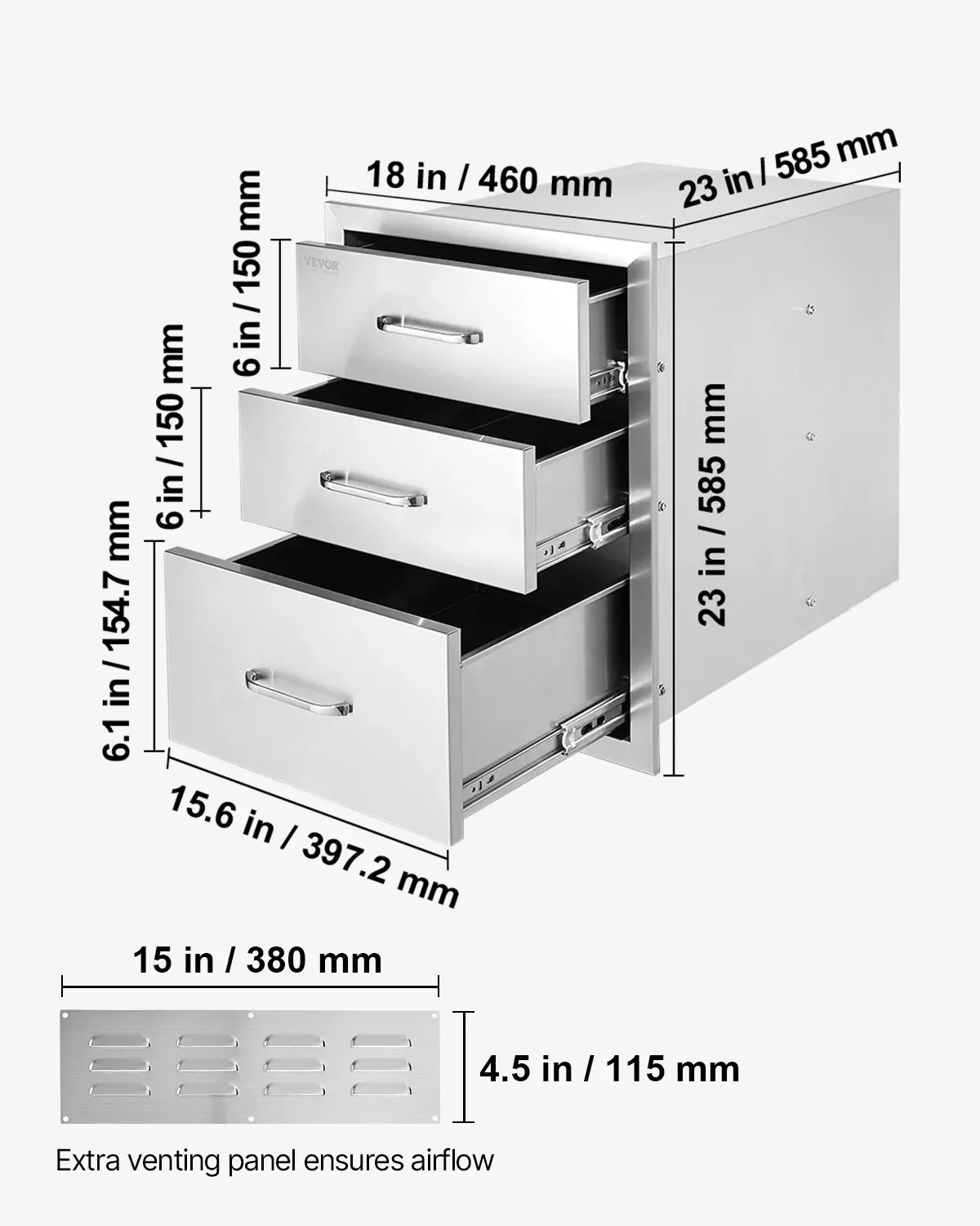 BBQ Drawers Triple Stainless Steel 18x23 Inch