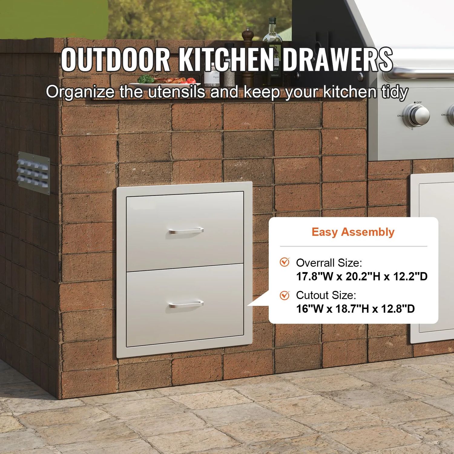 Storage Drawers For 2-Tier Stainless Steel Kitchen Drawers – Outdoor BBQ Island Storage Cabinet