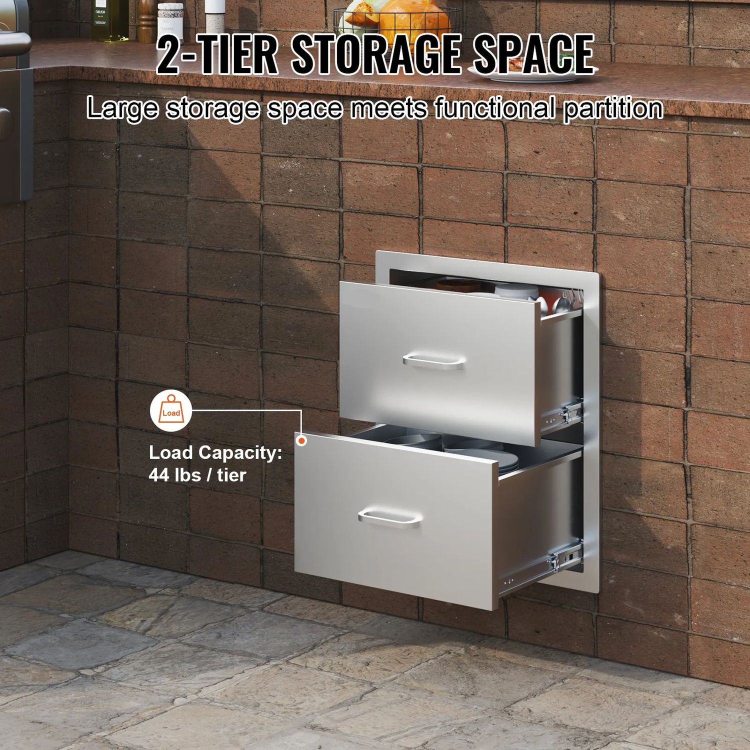 Storage Drawers For 2-Tier Stainless Steel Kitchen Drawers – Outdoor BBQ Island Storage Cabinet