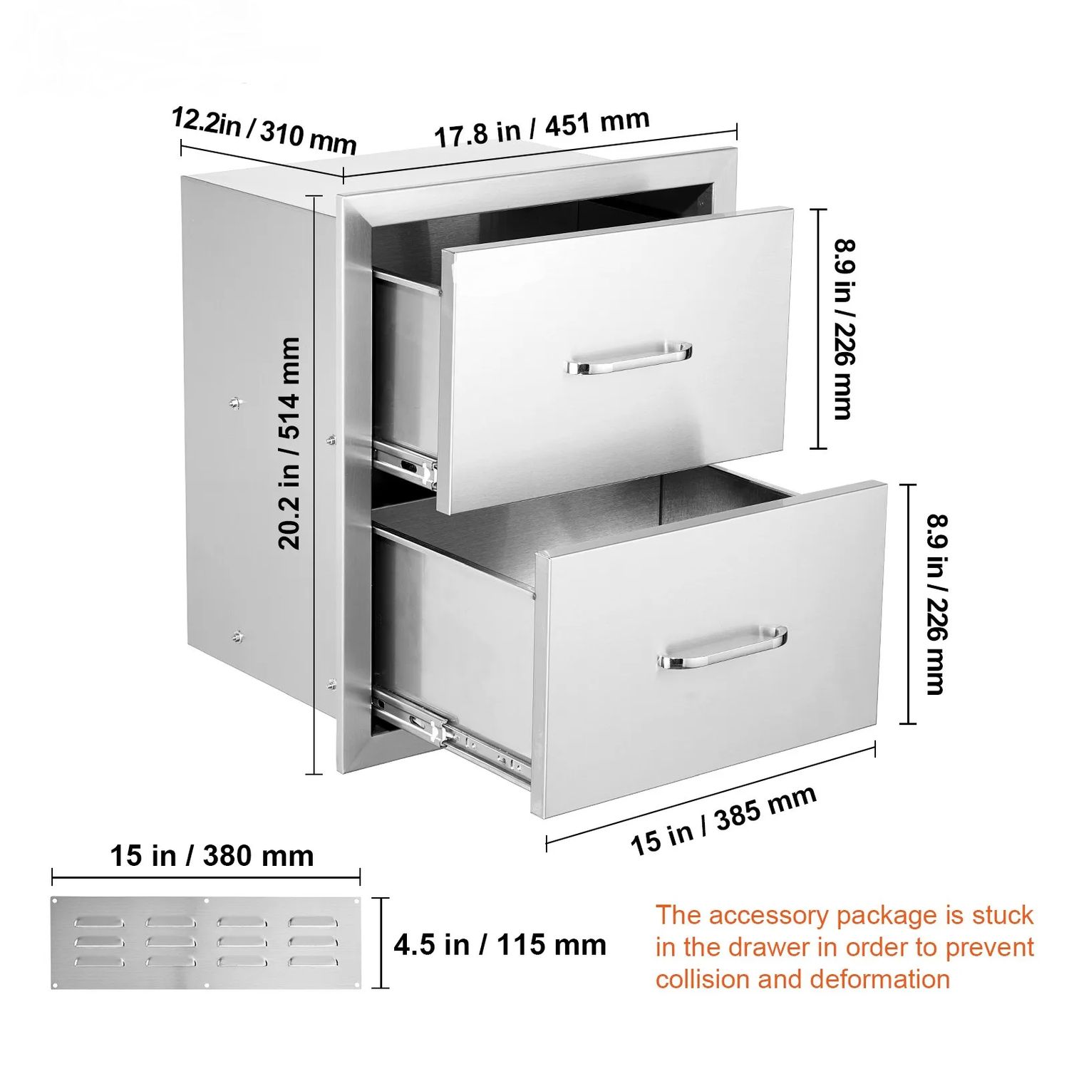 Storage Drawers For 2-Tier Stainless Steel Kitchen Drawers – Outdoor BBQ Island Storage Cabinet