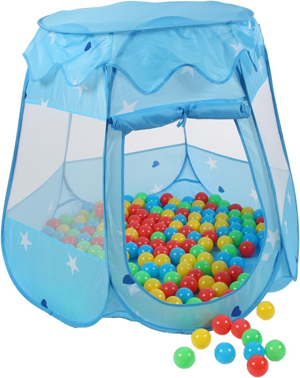 Kids Play Tent Ball Pit with 100 Balls, Pop-Up Castle, Blue, 105 × 105 × 90 cm, Colour Name:: Blue