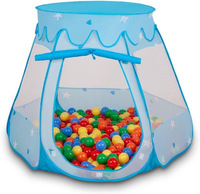 Kids Play Tent Ball Pit with 100 Balls, Pop-Up Castle, Blue, 105 × 105 × 90 cm