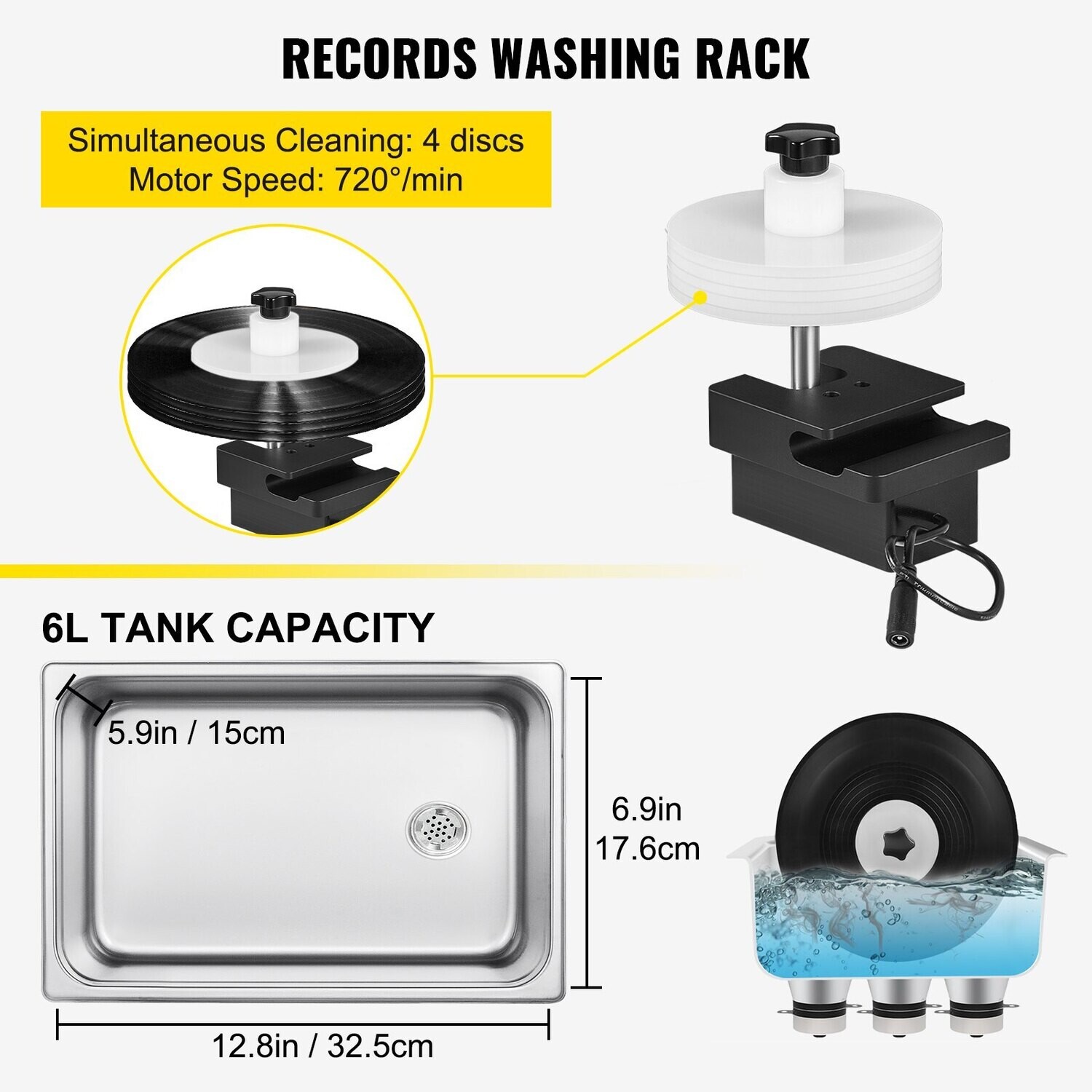 Vinyl record 6L Digital Ultrasonic Record Cleaning Device Stainless Steel 33 x 18 x 28.5 cm