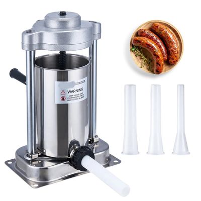 Manual Sausage Stuffer 2L 5LB Vertical Sausage Maker 304 Stainless Steel 2 Tubes