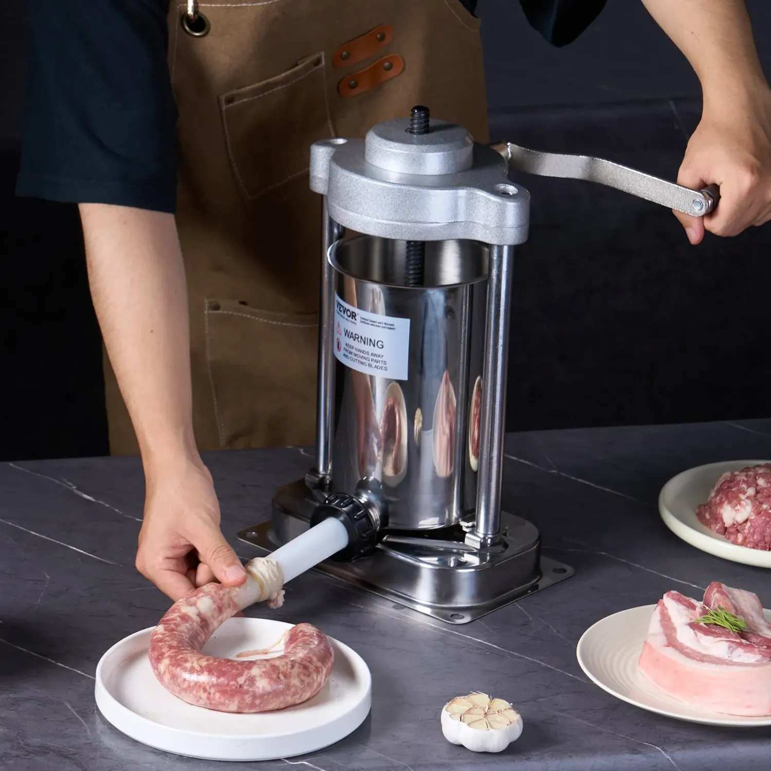 Manual Sausage Stuffer 2L 5LB Vertical Sausage Maker 304 Stainless Steel 2 Tubes