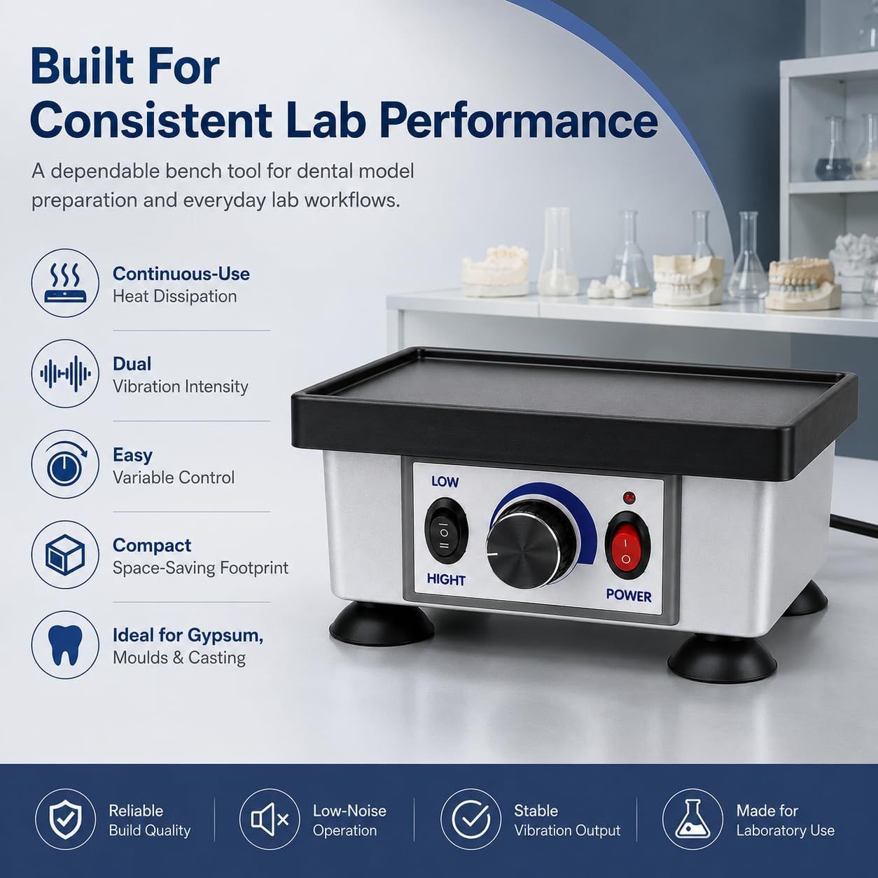 Dental Square Vibrator 120W, 2KG Maximum Load Oscillator – Laboratory Equipment for Dental Labs