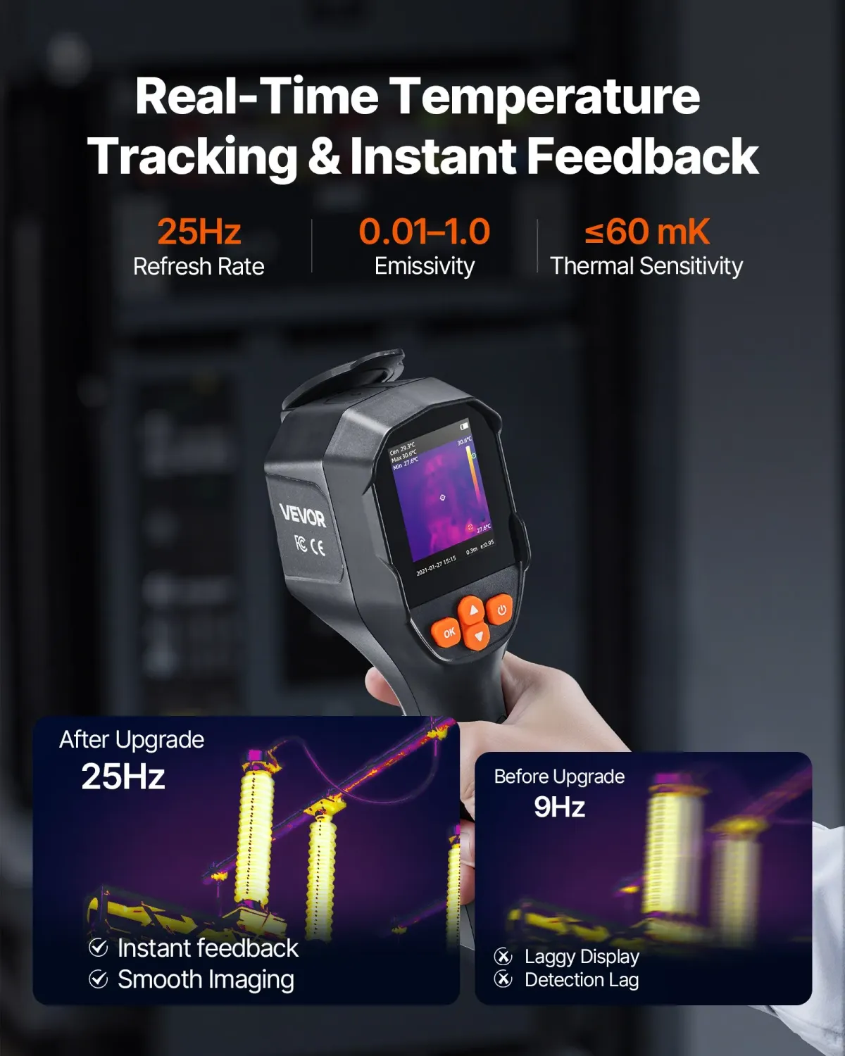 TISR Thermal Imaging Camera — Super Resolution 240×180, 96×96 IR Sensor, 2MP Visual Camera, -4°F to 1022°F, 25Hz Refresh Rate