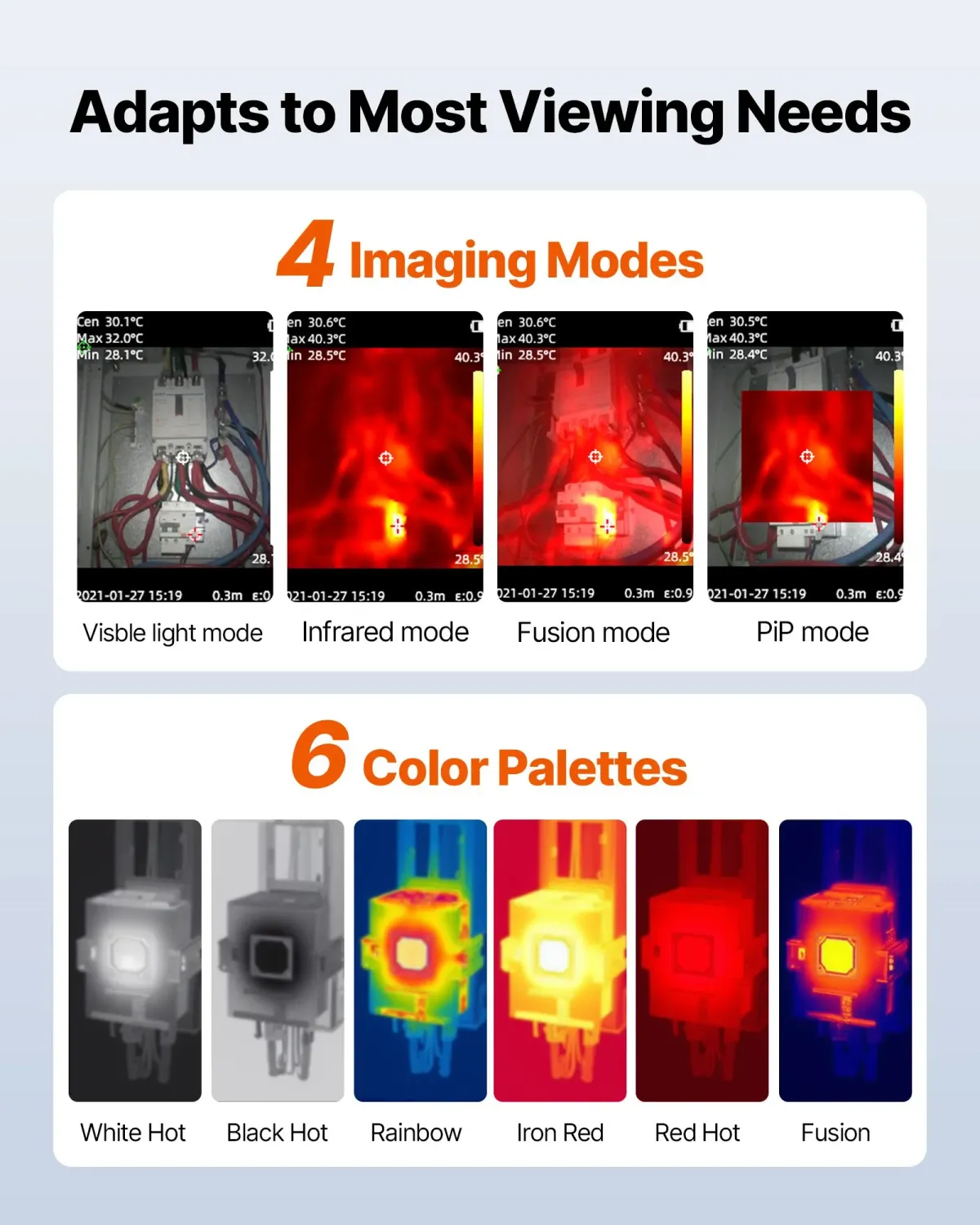 TISR Thermal Imaging Camera — Super Resolution 240×180, 96×96 IR Sensor, 2MP Visual Camera, -4°F to 1022°F, 25Hz Refresh Rate