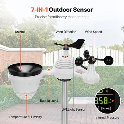 7-in-1 Wireless Weather Station with 7.5 Inch Colour Display Indoor Outdoor Thermometer Hygrometer Wind Rain UV Forecast Monitor