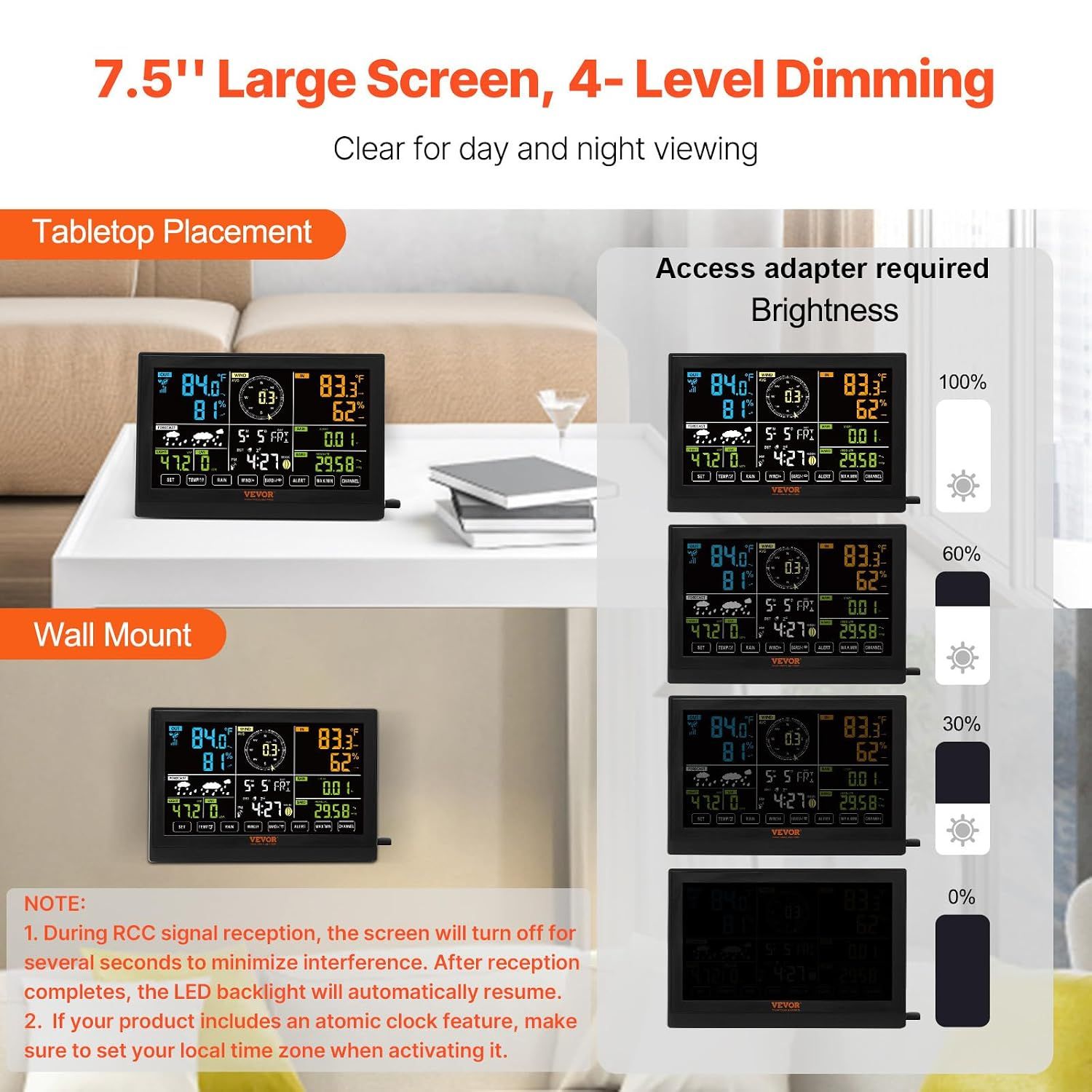 7-in-1 Wireless Weather Station with 7.5 Inch Colour Display Indoor Outdoor Thermometer Hygrometer Wind Rain UV Forecast Monitor