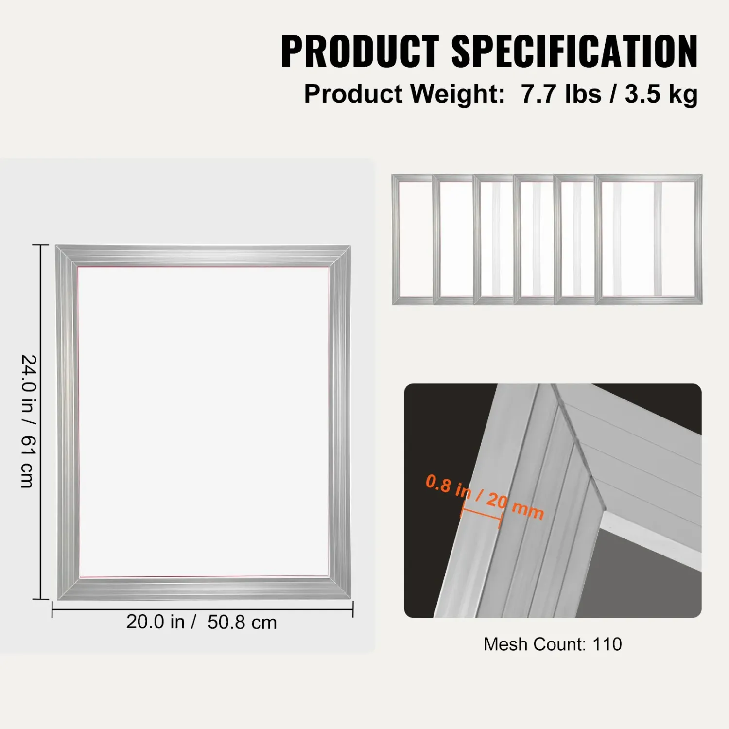 6-Piece Screen Printing Frame Kit – 20 × 24 Inch Aluminium Frames, 110 Mesh