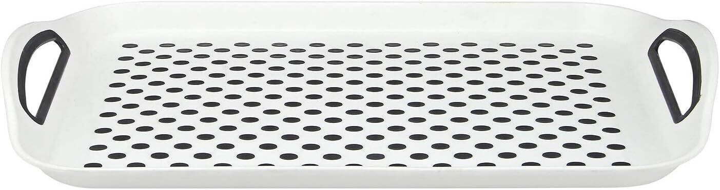 2 x Set of Anti-Slip Rectangular Plastic Dinner/Drinks Serving Trays – Non-Slip Top and Bottom with High Grip Rubber Surface