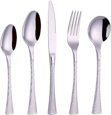 60 Piece Stainless Steel Cutlery Set for 12 People Textured Handle Flatware