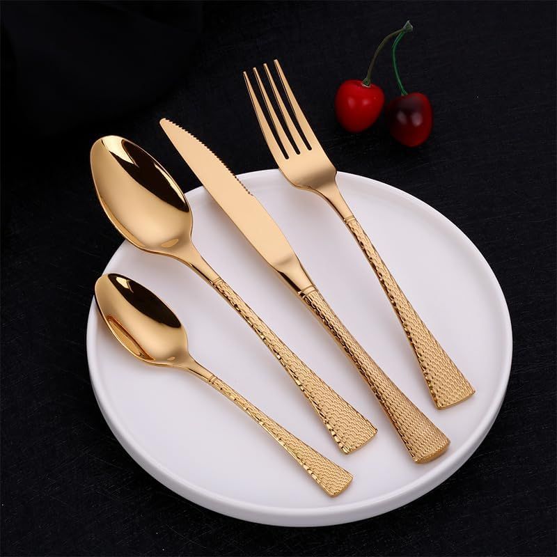 60 Piece Stainless Steel Cutlery Set for 12 People Textured Handle Flatware