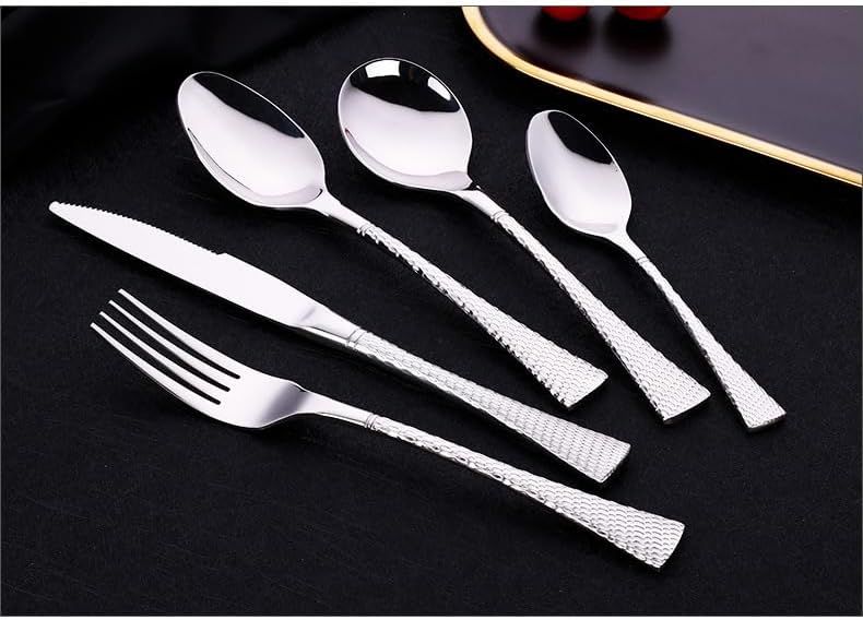 60 Piece Stainless Steel Cutlery Set for 12 People Textured Handle Flatware