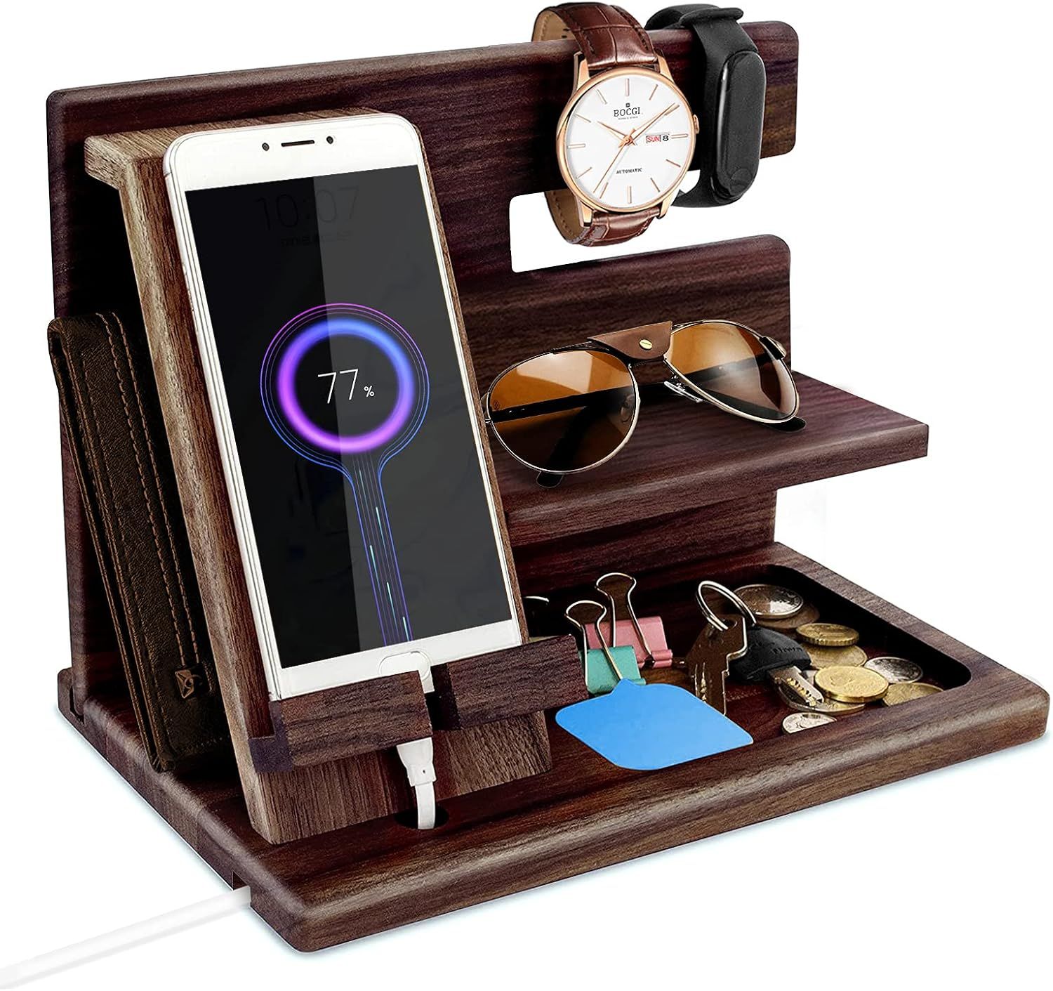 Wooden Phone Docking Station Desk Organizer for Men