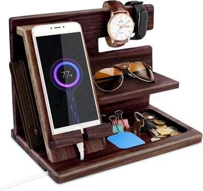 Wooden Phone Docking Station Desk Organizer for Men