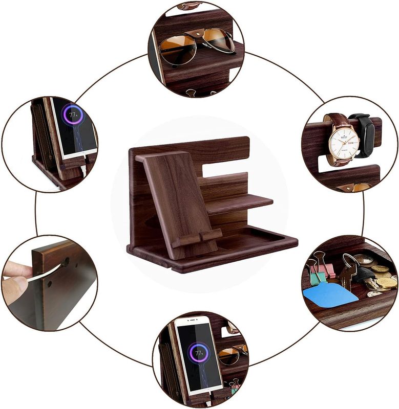 Wooden Phone Docking Station Desk Organizer for Men