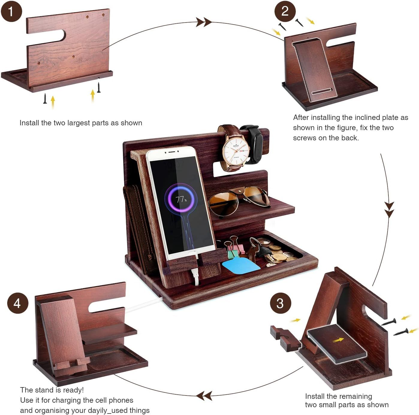 Wooden Phone Docking Station Desk Organizer for Men
