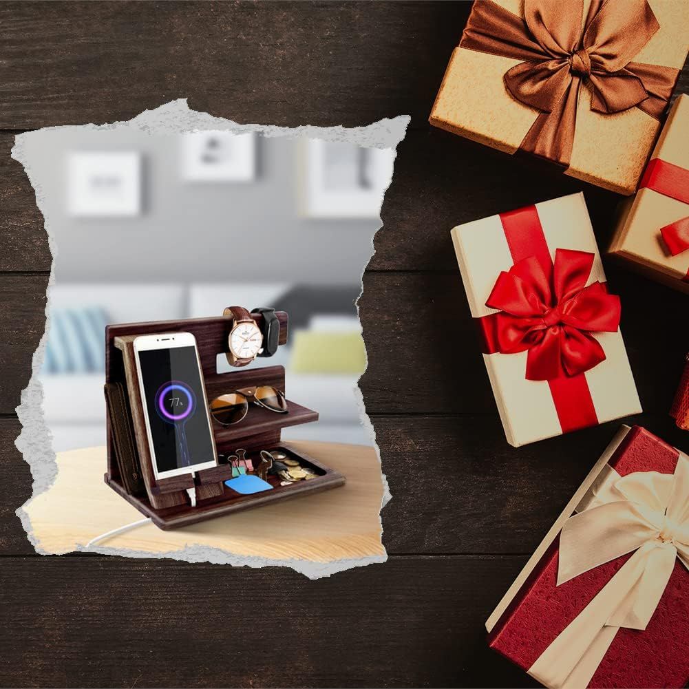 Wooden Phone Docking Station Desk Organizer for Men