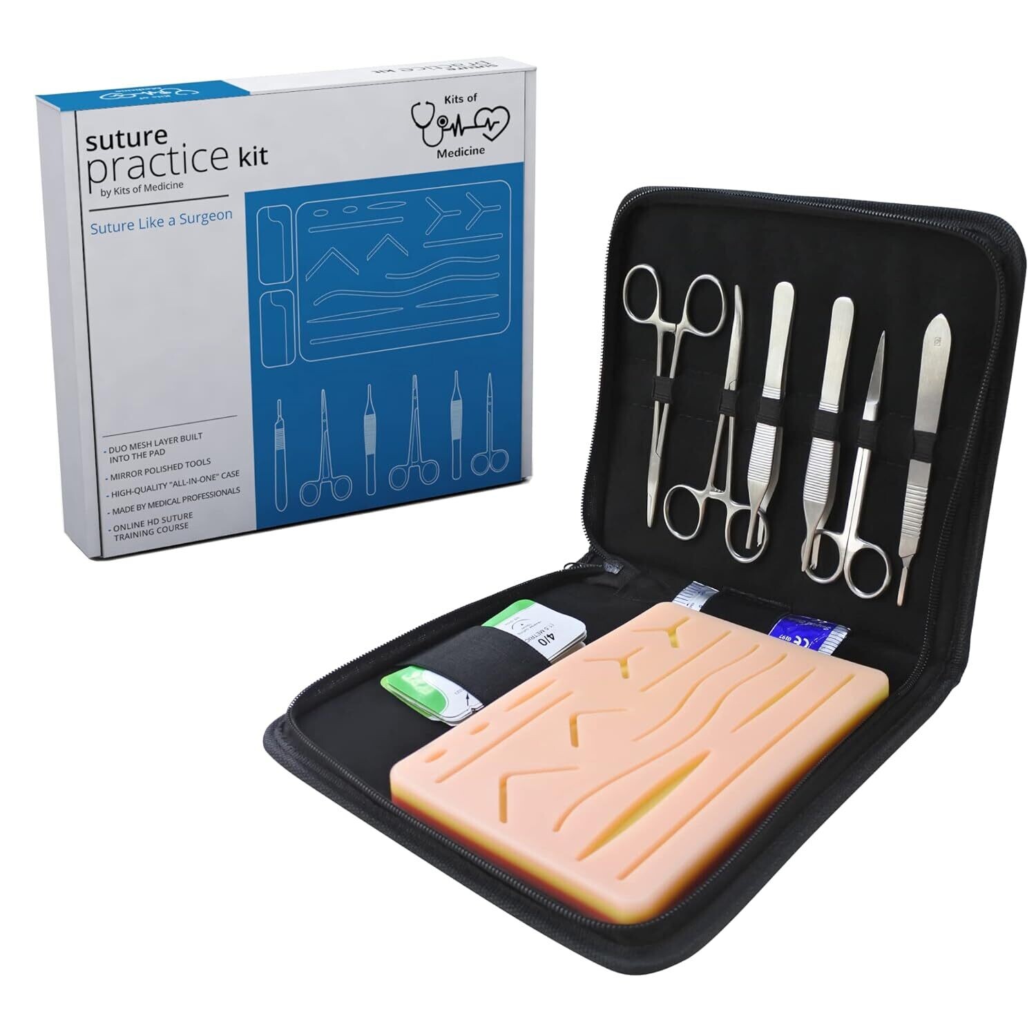 Suture Practice Kit with Silicone Skin Pad &amp; Suture Guides for Training