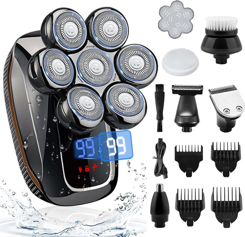 Waterproof Head Electric Razor Shavers for Bald Men with Nose Trimmer, Wet/Dry Mens Grooming Kit,  LED Display, USB Rechargeable