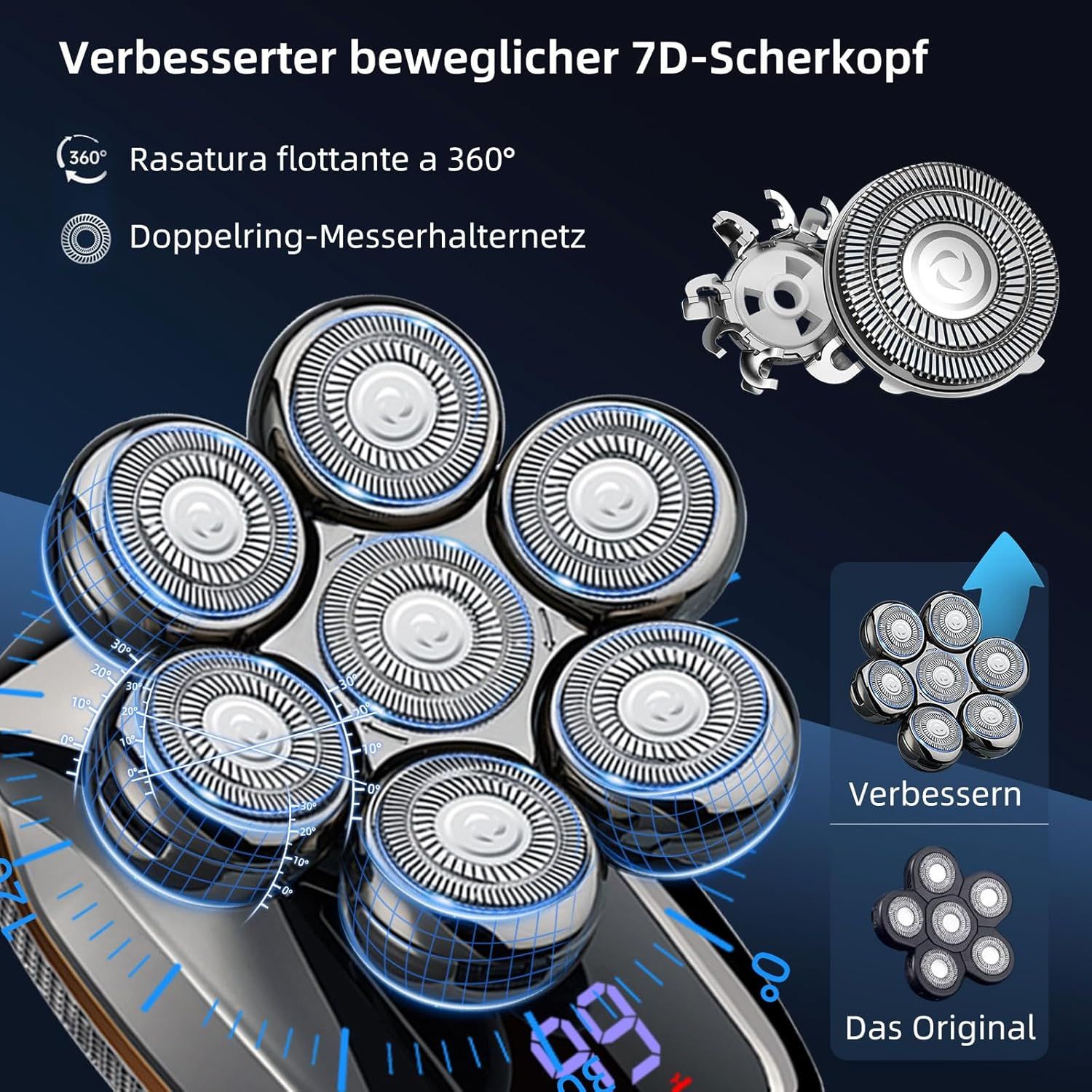 Waterproof Head Electric Razor Shavers for Bald Men with Nose Trimmer, Wet/Dry Mens Grooming Kit,  LED Display, USB Rechargeable