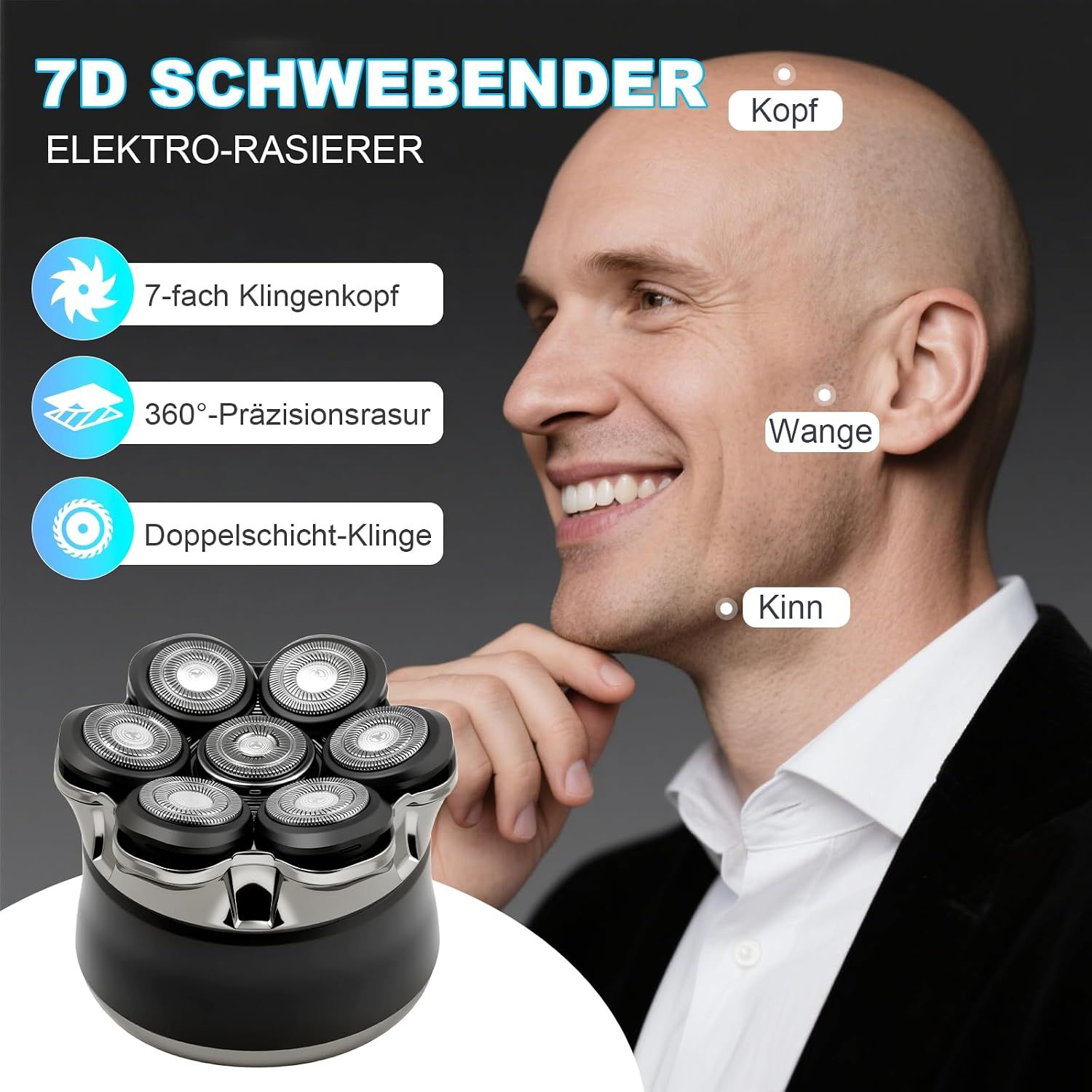 Men's 7D Floating Bald Shaver — IPX6 Waterproof Electric Razor with LED Display &amp; Magnetic Design, Wet &amp; Dry Use, Long Battery Life for Travel