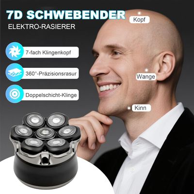 Men's 7D Floating Bald Shaver — IPX6 Waterproof Electric Razor with LED Display &amp; Magnetic Design, Wet &amp; Dry Use, Long Battery Life for Travel
