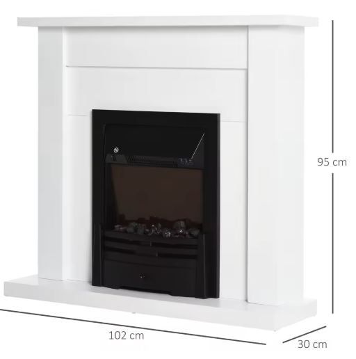 2000W Electric Fireplace with Mantel | Realistic LED Flame, Weekly Timer &amp; Thermostat | 102x30x95cm