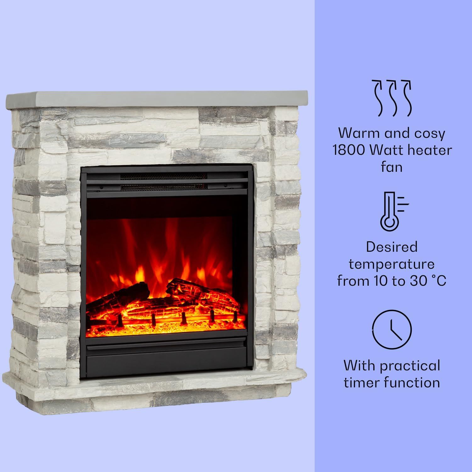1800W Electric Fireplace with Mantel Surround, LED Flame Effect, Remote Control and Timer