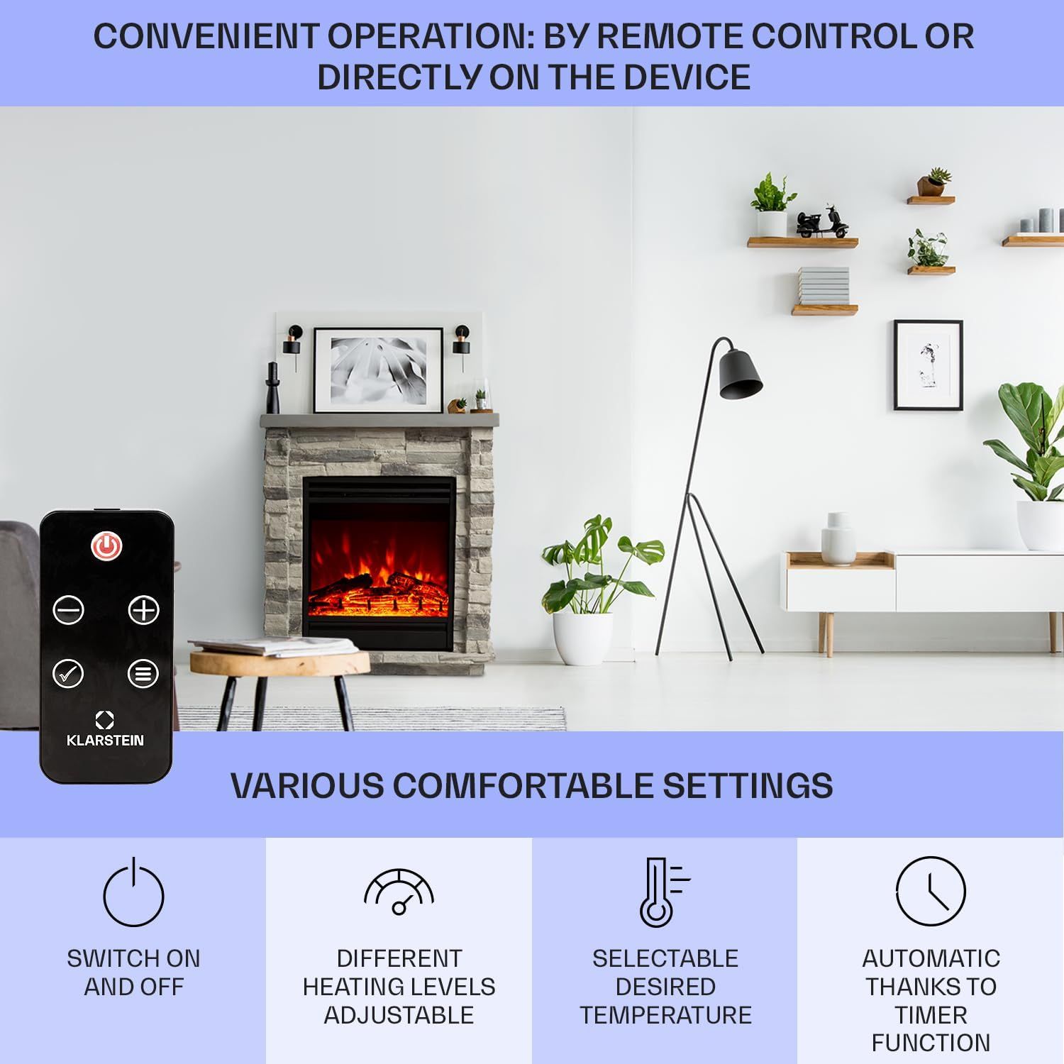 1800W Electric Fireplace with Mantel Surround, LED Flame Effect, Remote Control and Timer